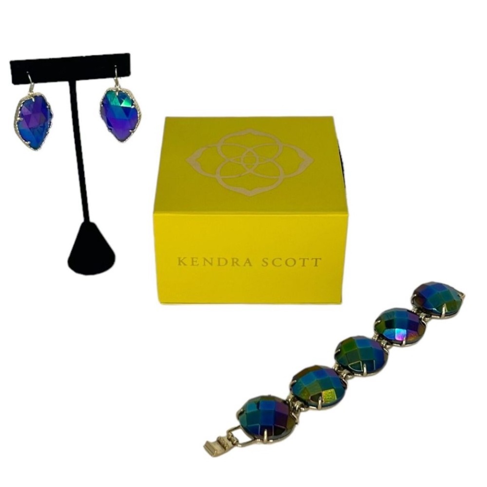 KENDRA SCOTT Iridescent Cobalt Blue Purple Statement Cassie Bracelet Yellow Gold - Picture 7 of 7